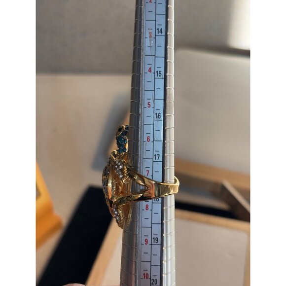 Gold Turtle Ring With Blue & Clear Crystals Adjustable Size 7 Fashion Jewelry Ac - Picture 12 of 16